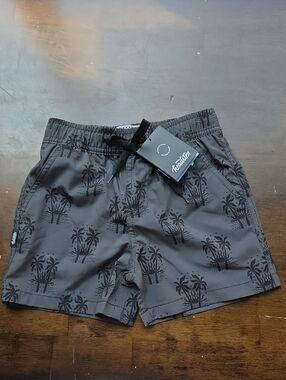Headster Size 4 Boys Gray Palm Print Swim Shorts New With Tags